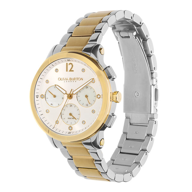 38mm Multi-Function Metallic White & Two Tone Bracelet Watch