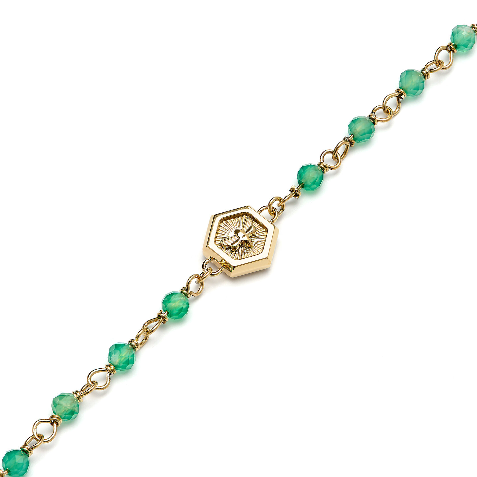 Bracelet Perlé Vert & Plaqué Or avec Charm Abeille Minima