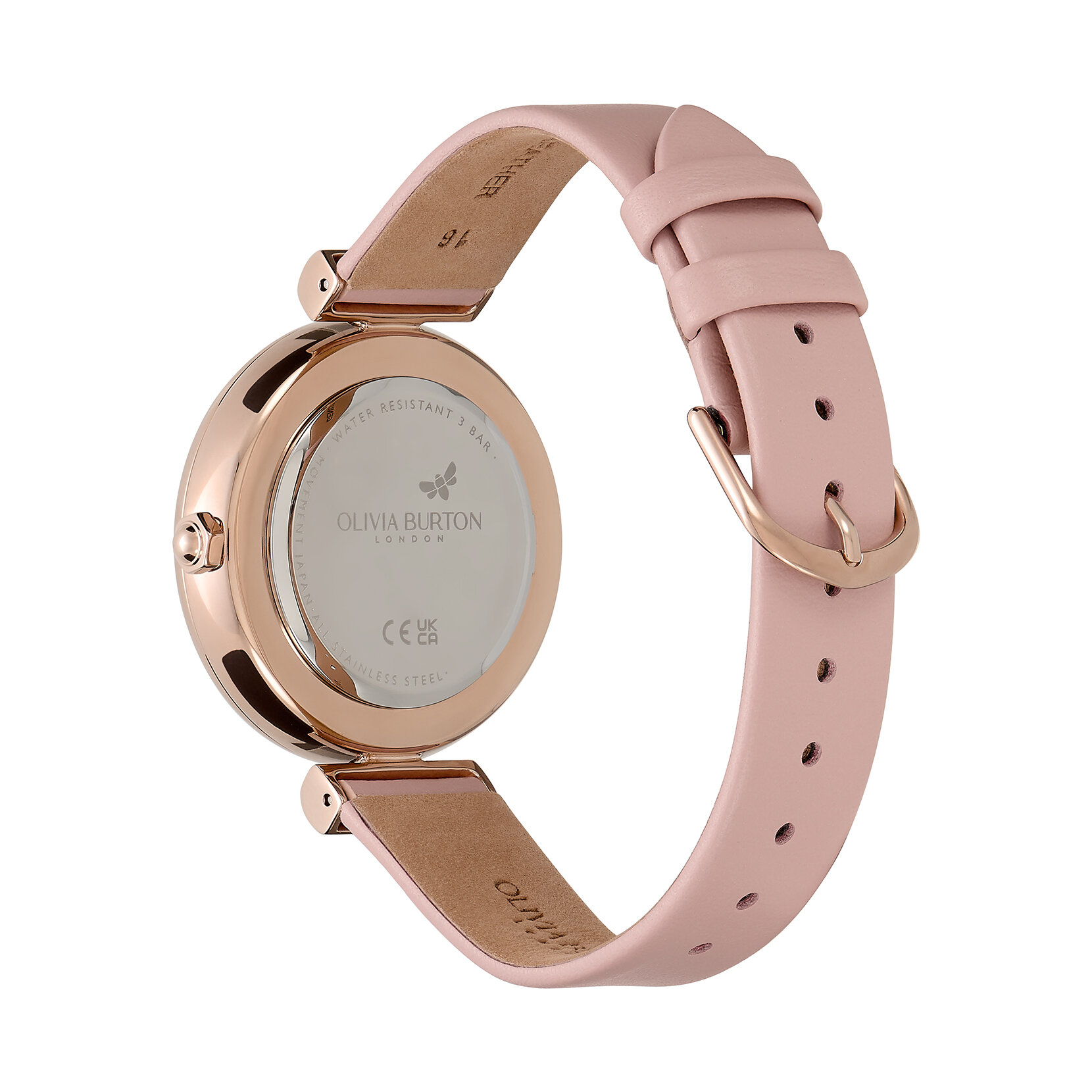 Montre Fleur de cornouiller avec fermoir en T et bracelet en cuir Or rose et Rose pastel 36 mm