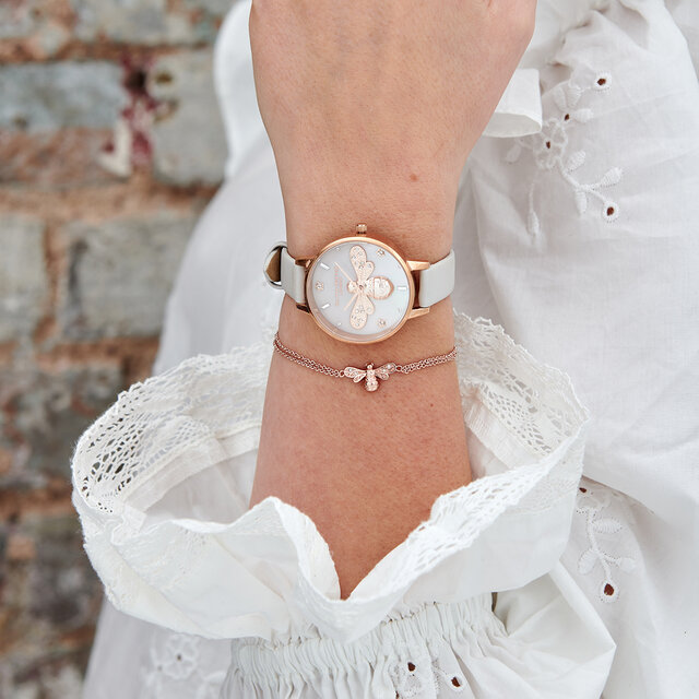 34mm Rose Gold & Blush Leather Strap Watch