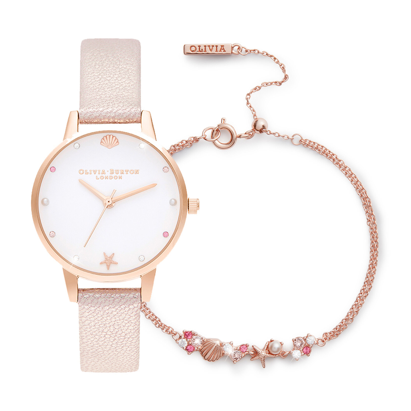 White Dial Sparkle Markers, Sparkle Pink & RG Watch with Pink & RG Bracelet