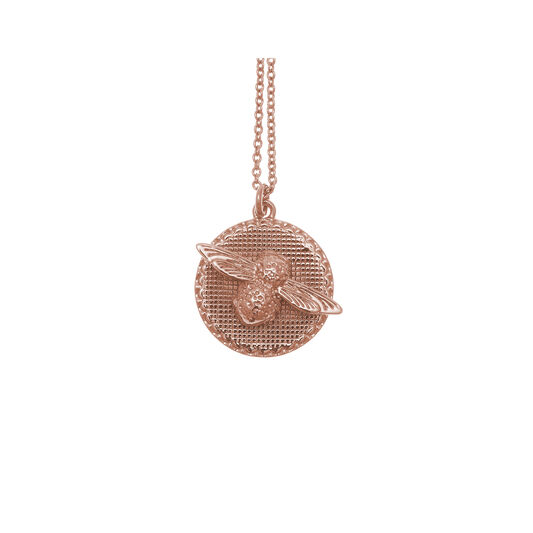 3D Bee & Coin Rose Gold Necklace