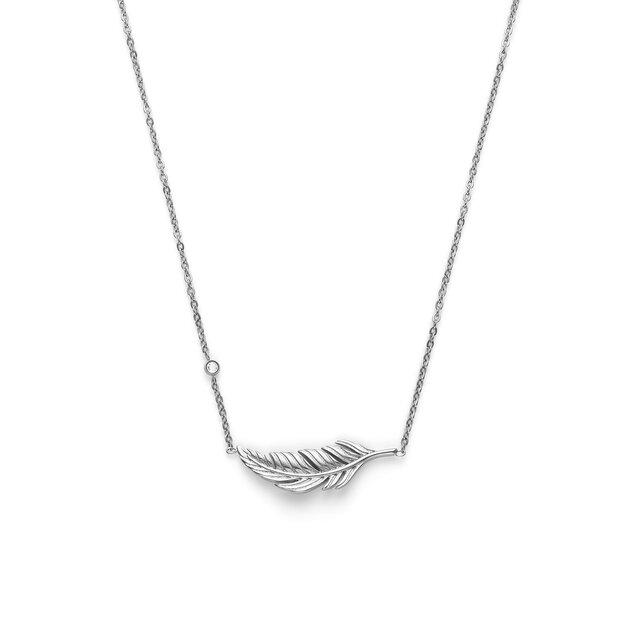 Feather Silver Tone Necklace