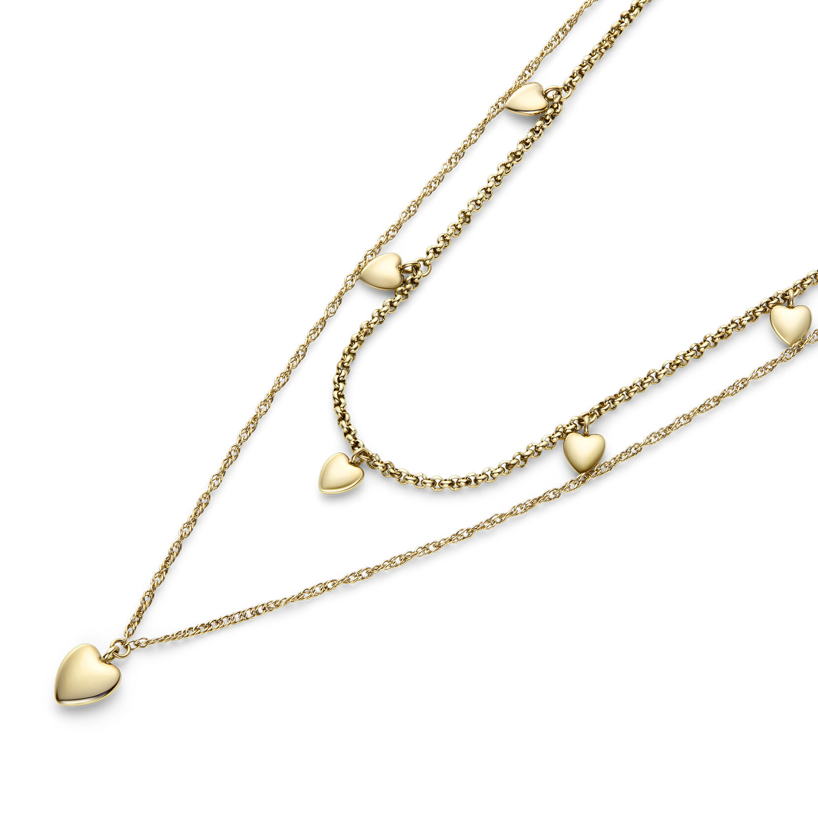Mini Heart Gold Plated Double Chain Necklace