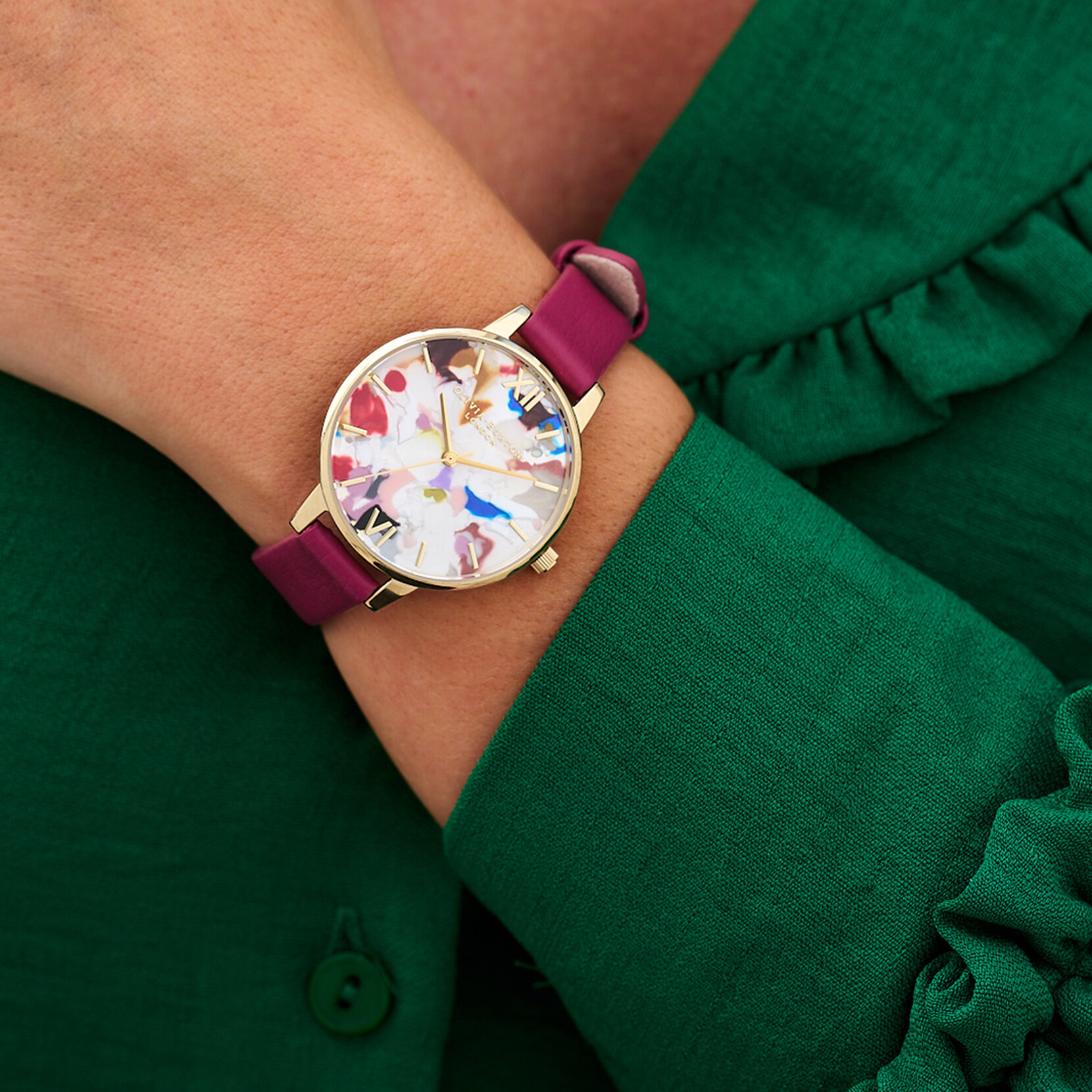 Coffret-cadeau avec montre Pop Art à cadran Demi, Eco Vegan orchidée et bracelet milanais or pâle