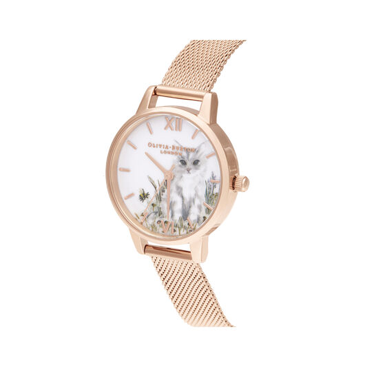Illustrated Animals Cat Midi Rose Gold Mesh