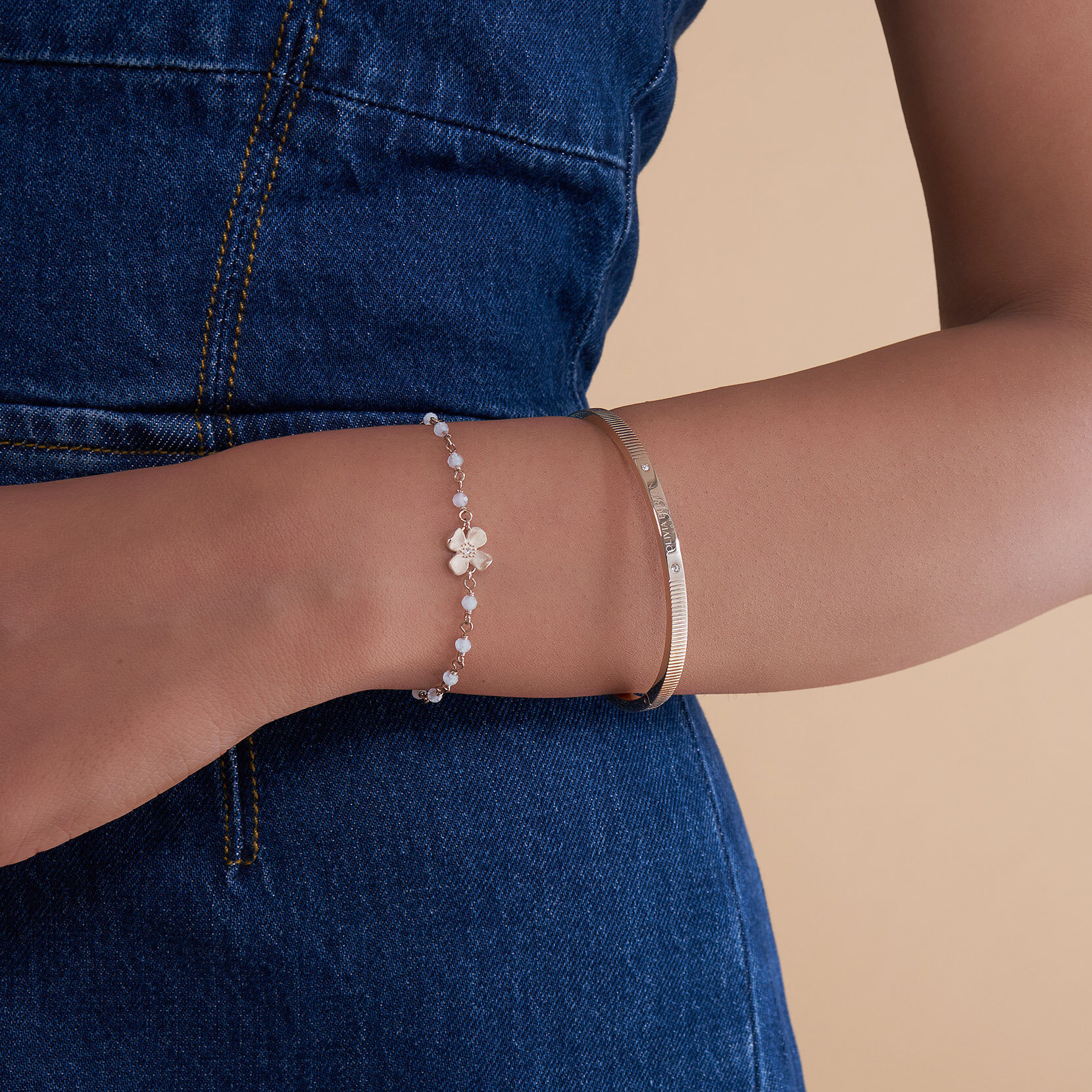 Dogwood Rose Gold Plated Beaded Charm Bracelet