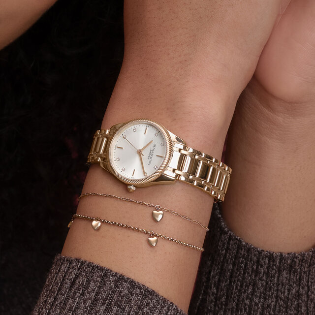 Montre Egerton Blanche et Bracelet Or Rose 28 mm