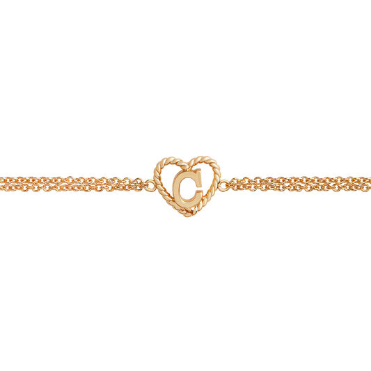 'C' Heart Initial Chain Bracelet Gold