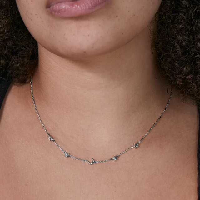 Celestial Mini North Star and Moon Silver Tone Necklace