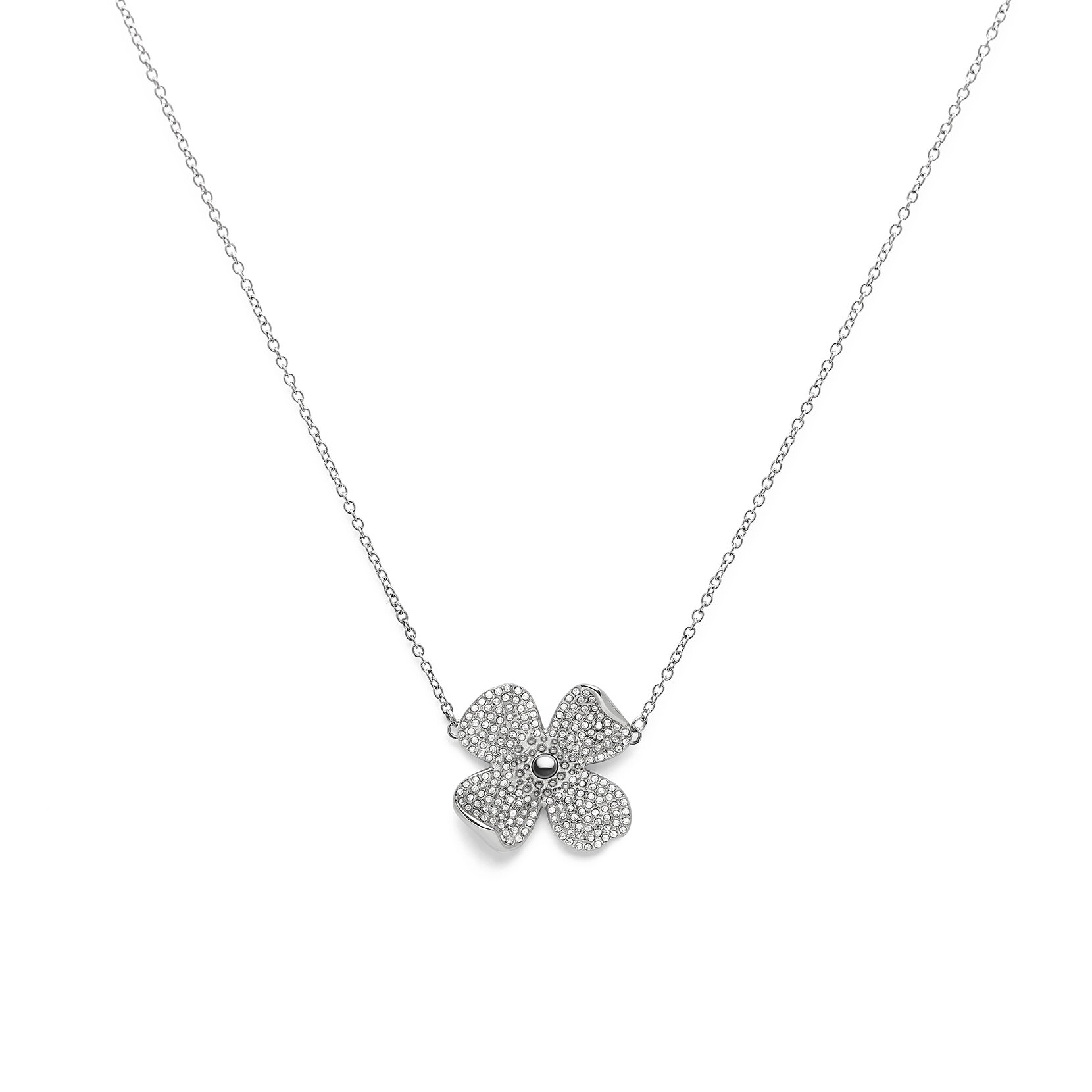 Collier à pendentif Fleur de cornouiller Argent pavé