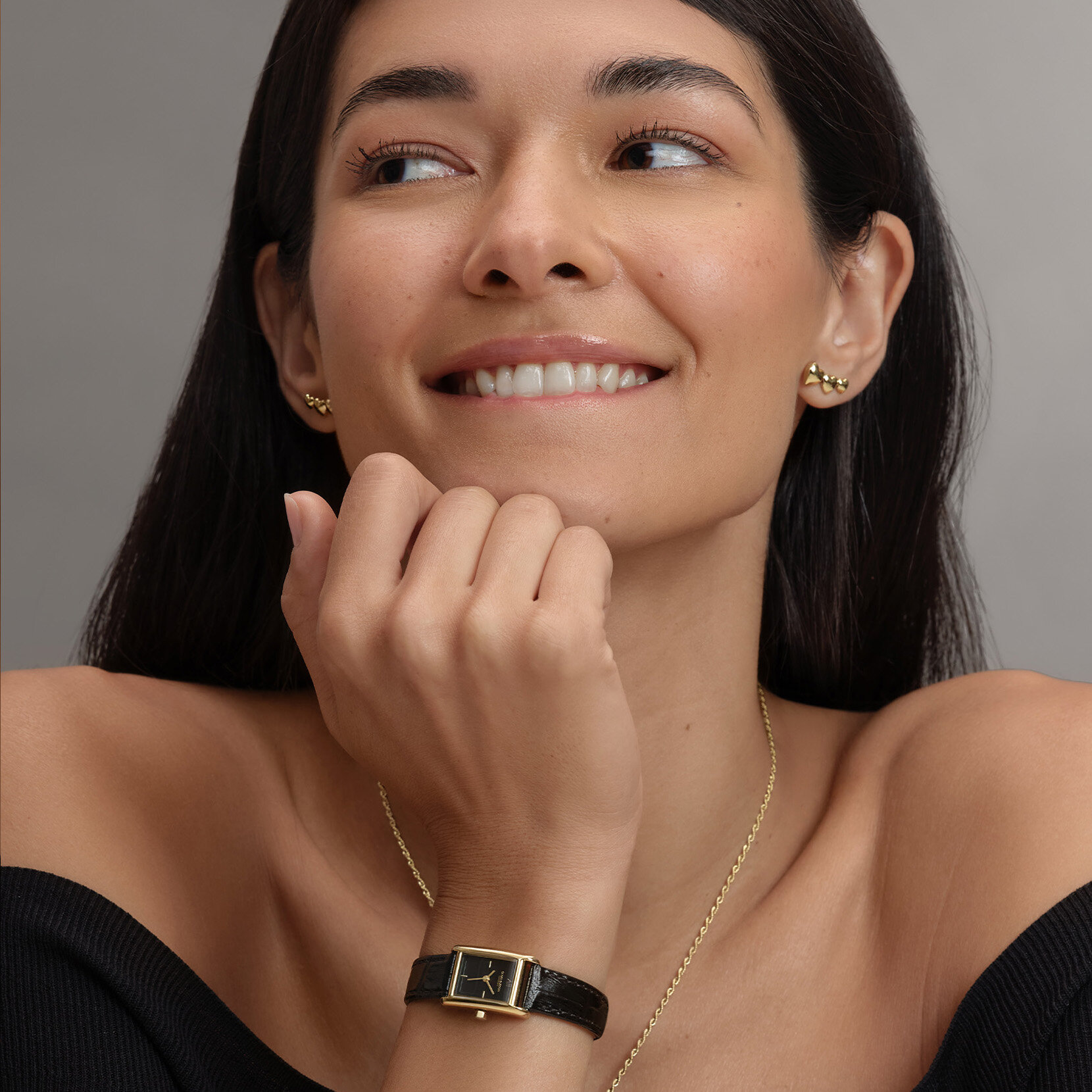 16mm Mini Grove Gold & Black Croc Leather Strap Watch