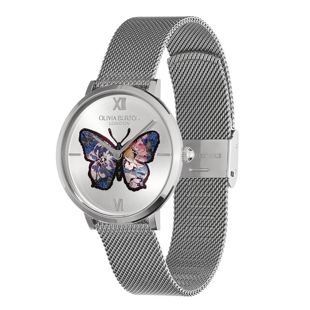 35mm Butterfly Ultra Slim Silver Mesh Watch
