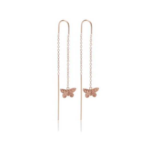 3D Butterfly Threader Rose Gold Earrings