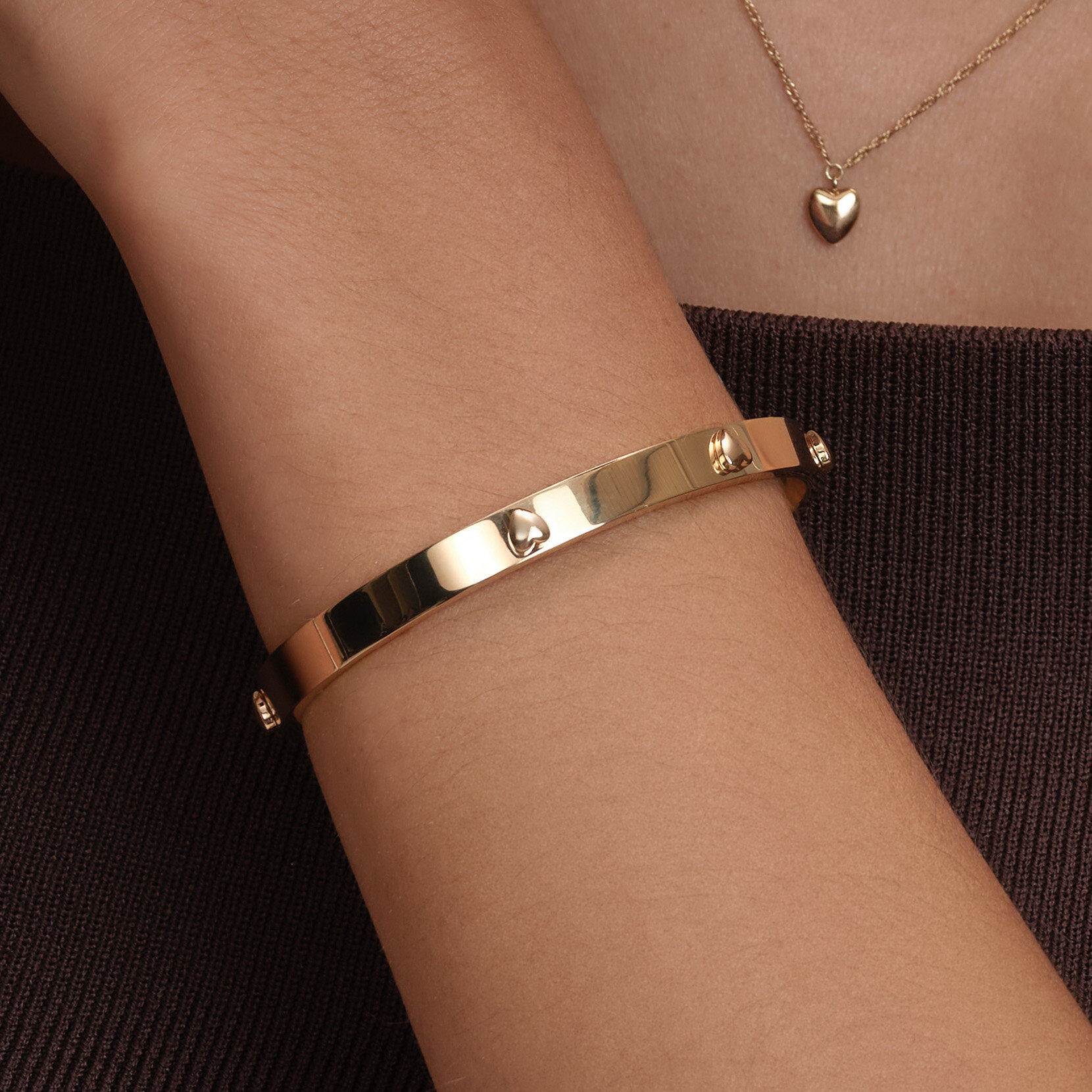 Bracelet Jonc Mini Heart Plaqu&eacute; Or Rose