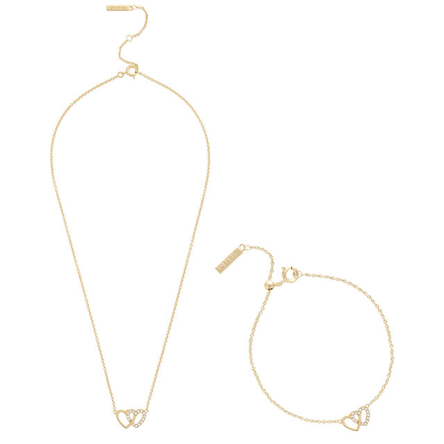 Gold Heart Bracelet & Necklace Gift Set