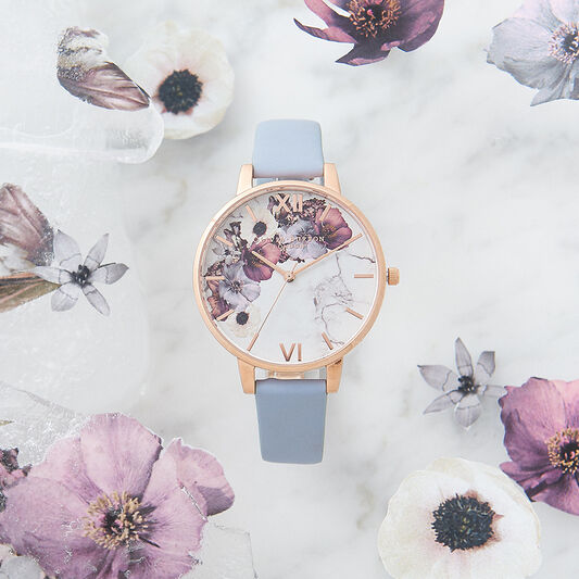 Marble Floral Chalk Blue & Rose Gold