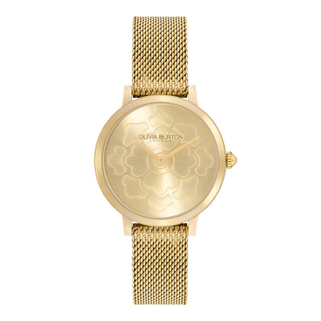 Montre florale ultra fine avec bracelet en maille milanaise Or 28 mm