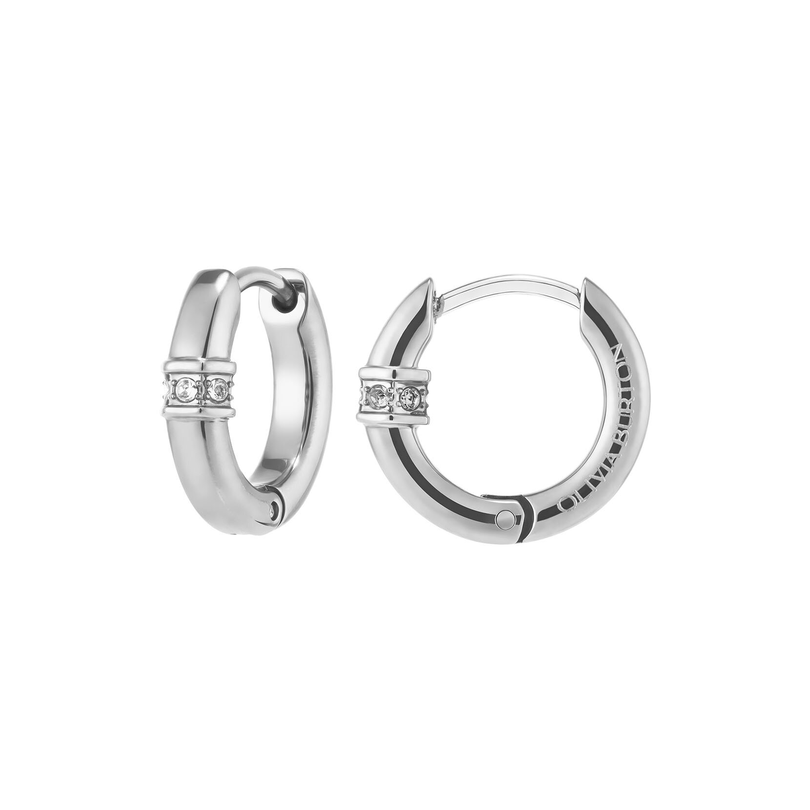 Boucles d'oreilles Cr&eacute;oles Huggies Argent&eacute;es avec Cristaux Lin&eacute;aires