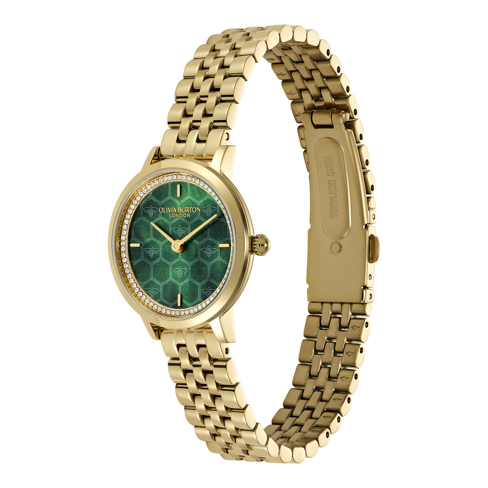 Montre Honeycomb Ultra Fine & Bracelet Vert Sapin & Or 28mm