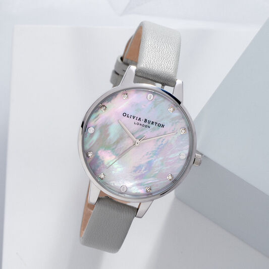 Grey Mother Of Pearl Demi Dial Grey & Silver Watch