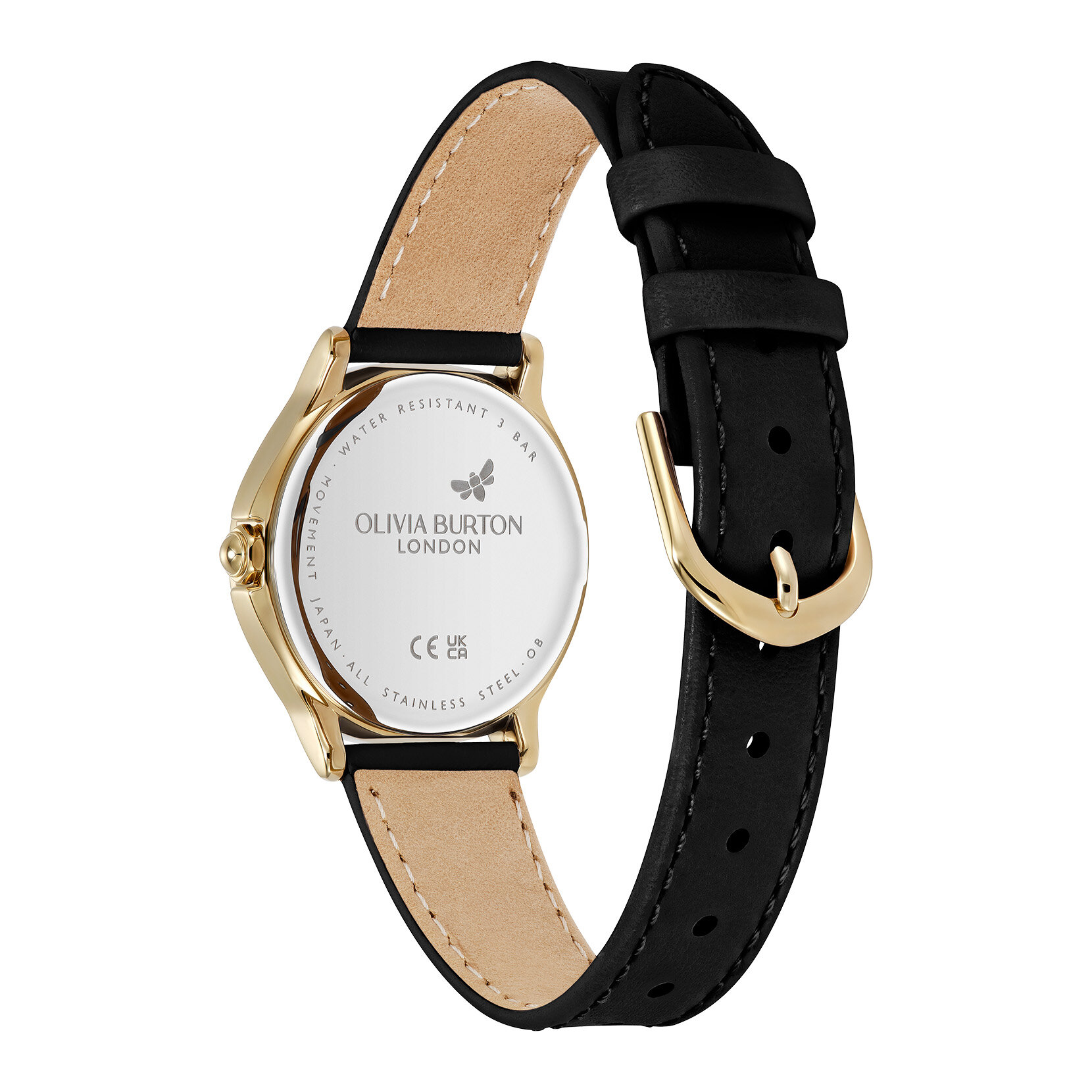 30mm Classic Bee Gold & Black Leather Strap Watch