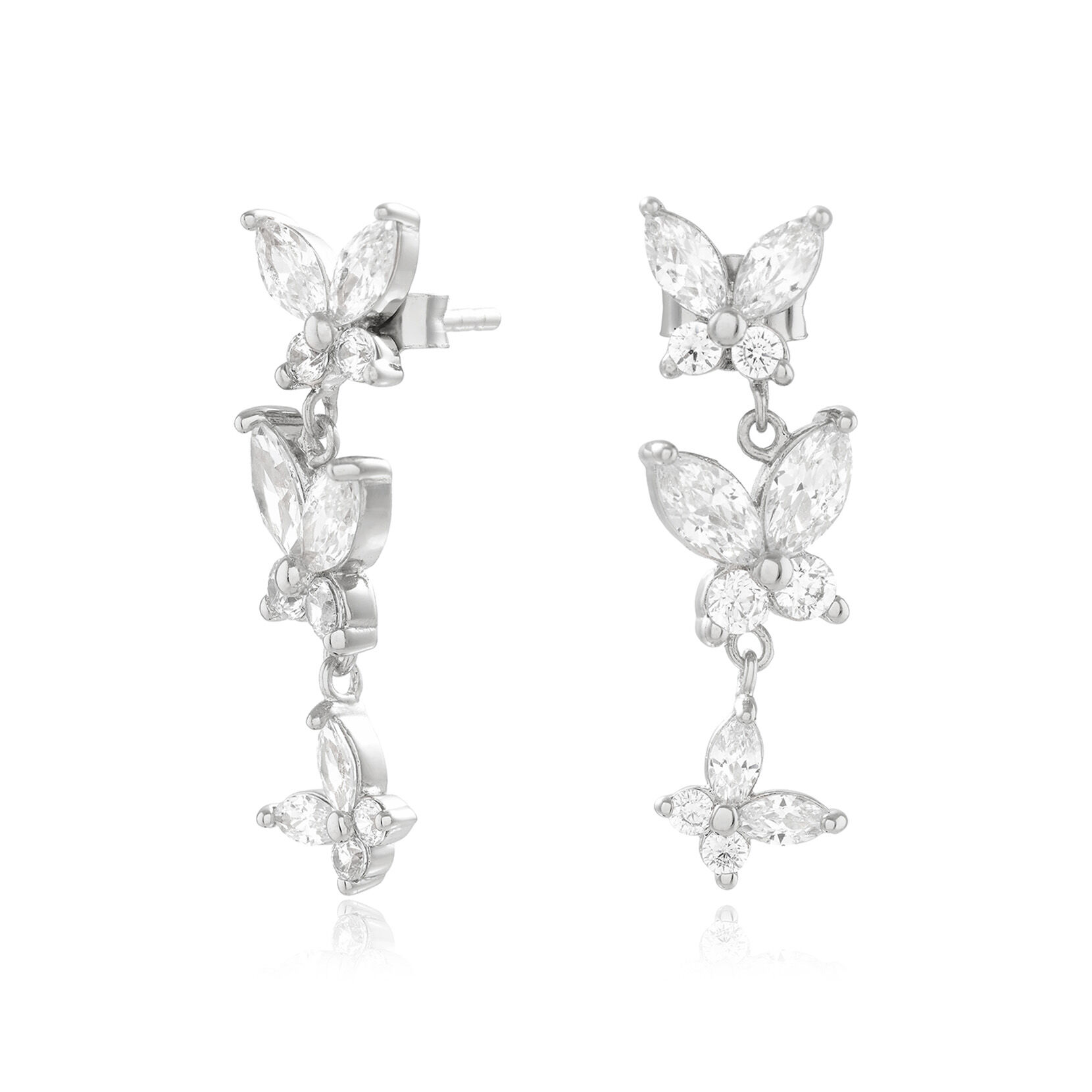 Sparkle Butterfly Silver Marquise Drop Earrings
