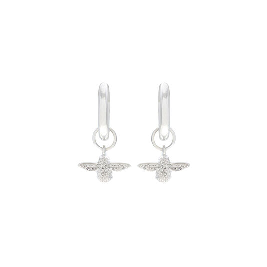 3D Bee Silver Huggie Hoop Earrings