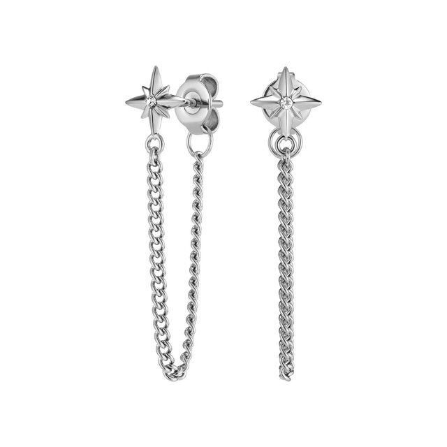 North Star Silver Tone Chain Earrings
