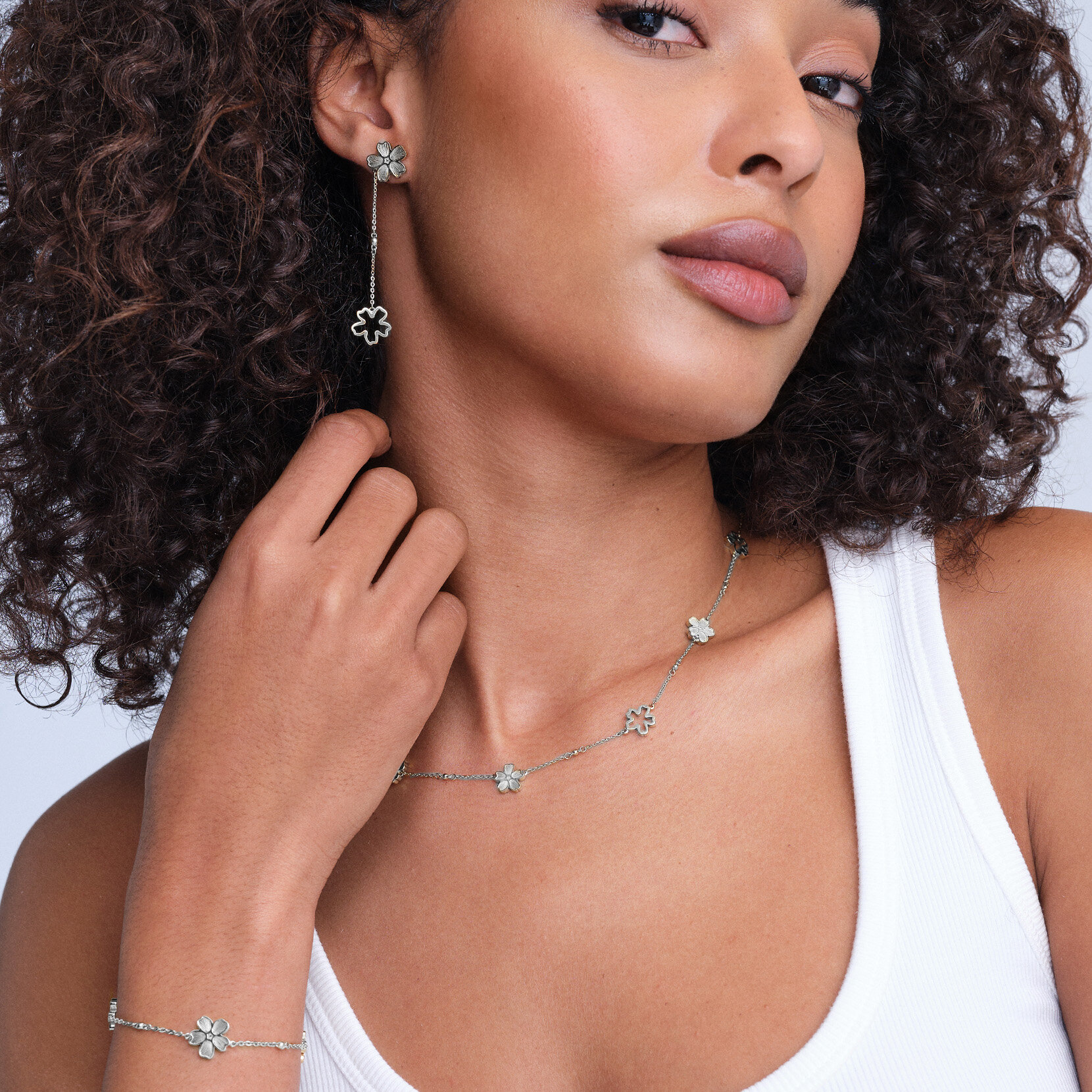 Forget Me Not Floral Silver Tone Bracelet