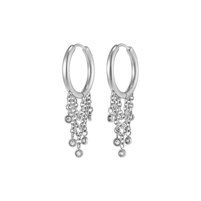 Boucles d'oreilles Cr&eacute;oles Huggies Argent&eacute;es avec Cha&icirc;ne de Cristaux