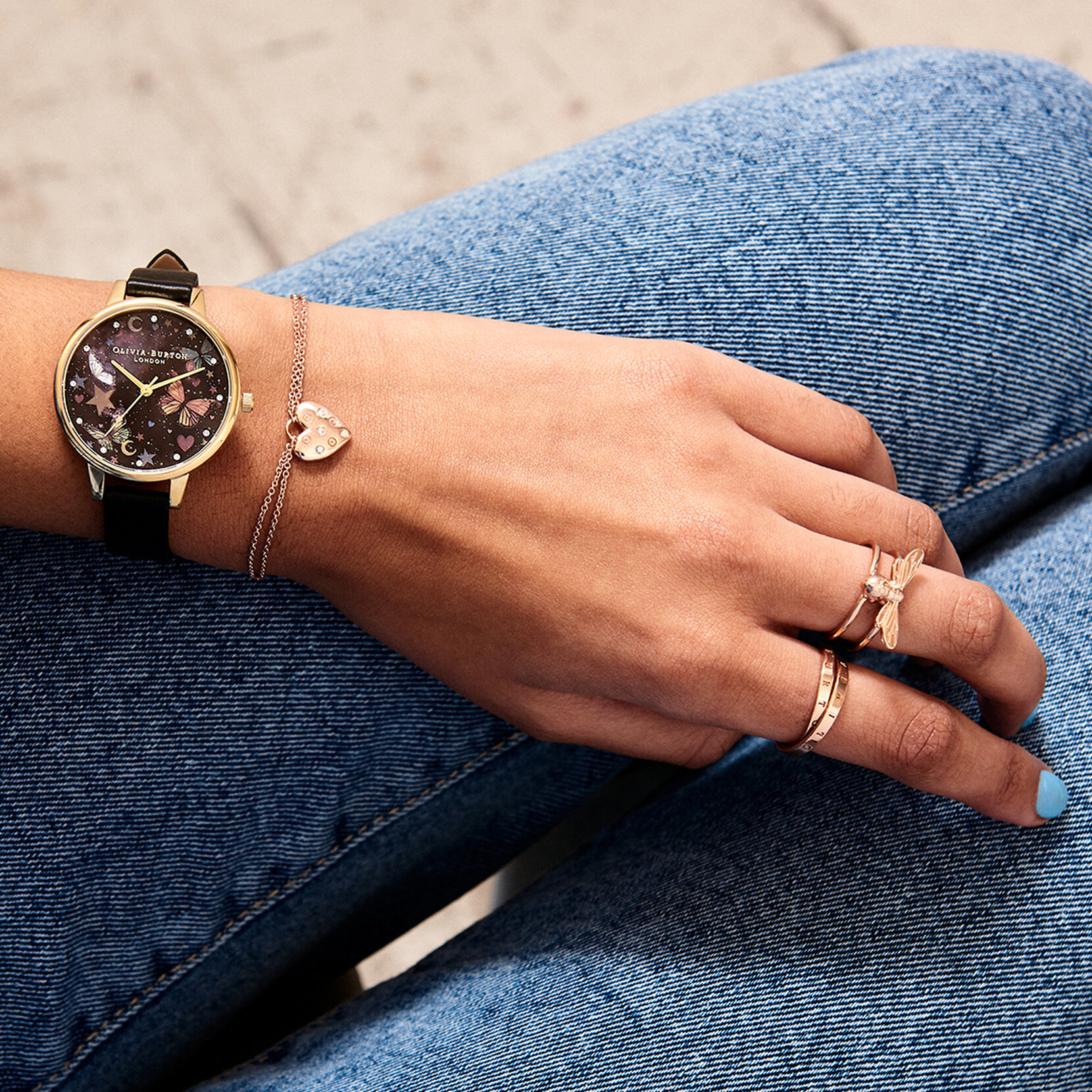 34mm Gold & Black Vegan Leather Strap Watch