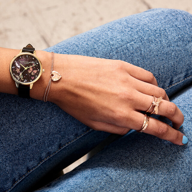 Montre Demi Night Garden papillons noir et or