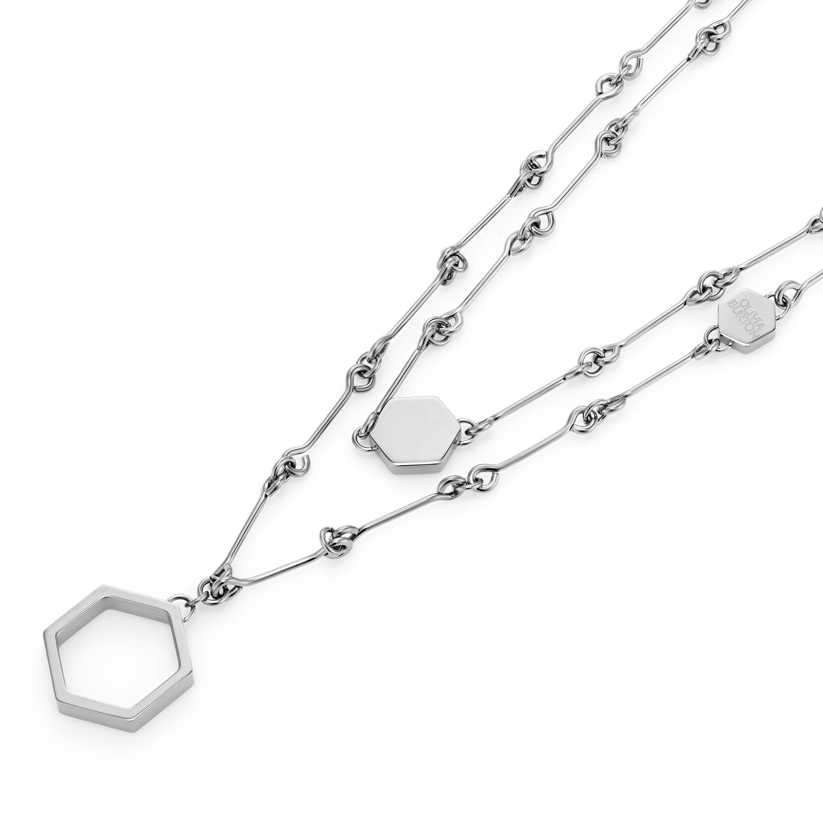 Collier Double Chaîne Honeycomb Argent