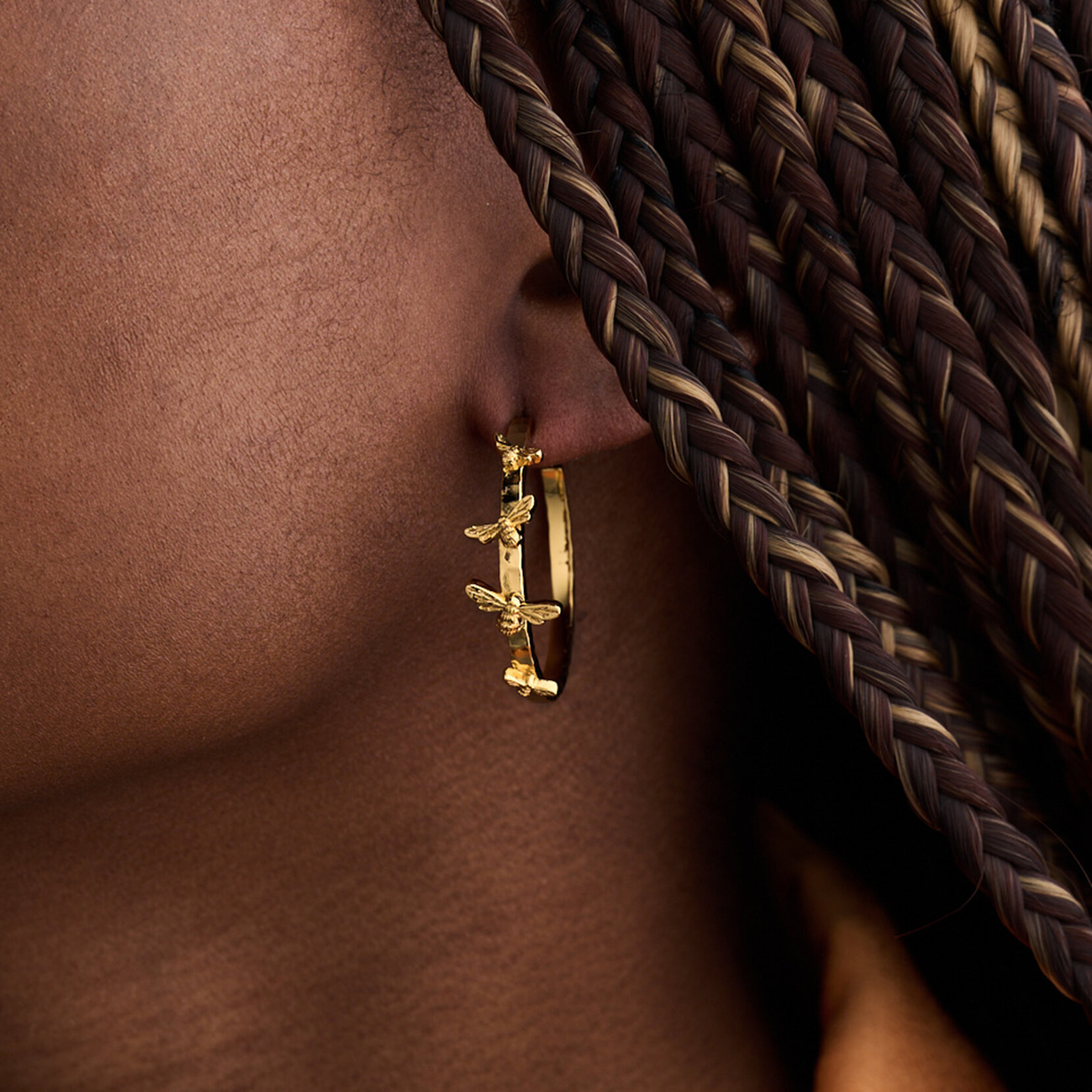 Gold Bee Hoop Earrings