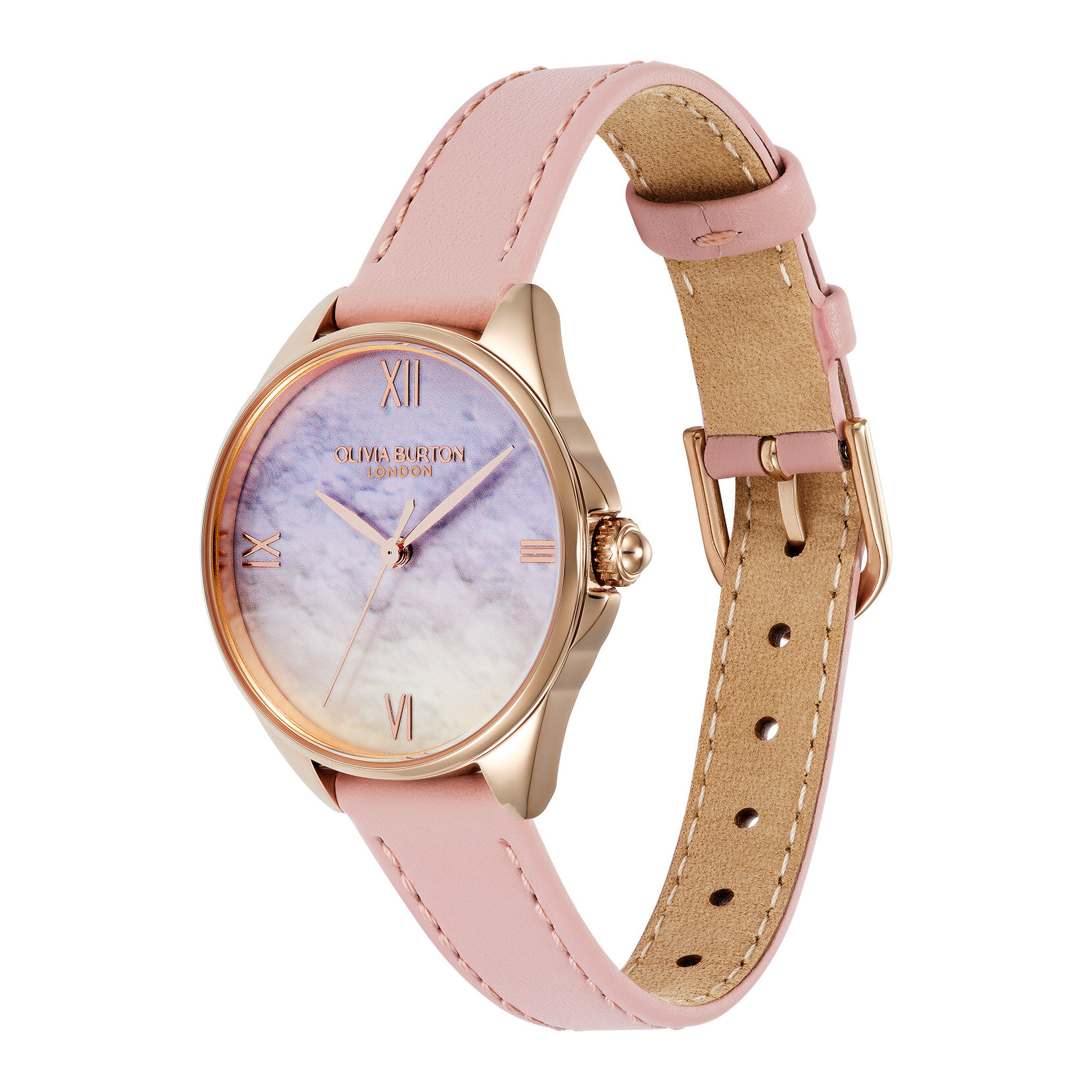 30mm Azure Rose Gold & Mellow Rose Leather Strap Watch