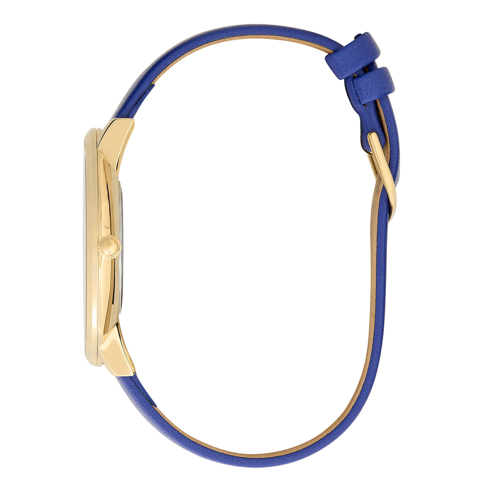 Montre à bracelet en cuir Imitation lapis-lazuli, Or et Bleu 40 mm