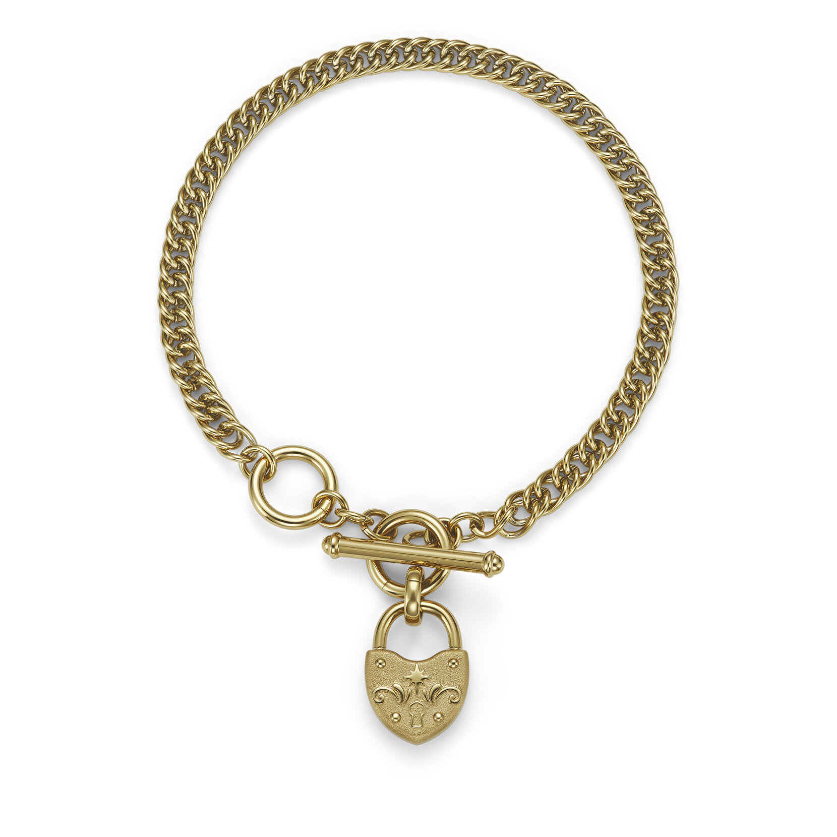 Bracelet &agrave; Fermoir T-Bar Cadenas en C&oelig;ur Plaqu&eacute; Or