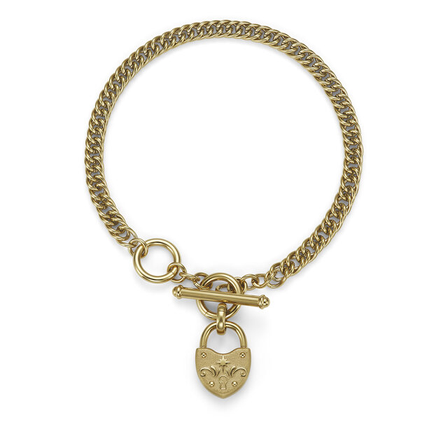 Bracelet &agrave; Fermoir T-Bar Cadenas en C&oelig;ur Plaqu&eacute; Or