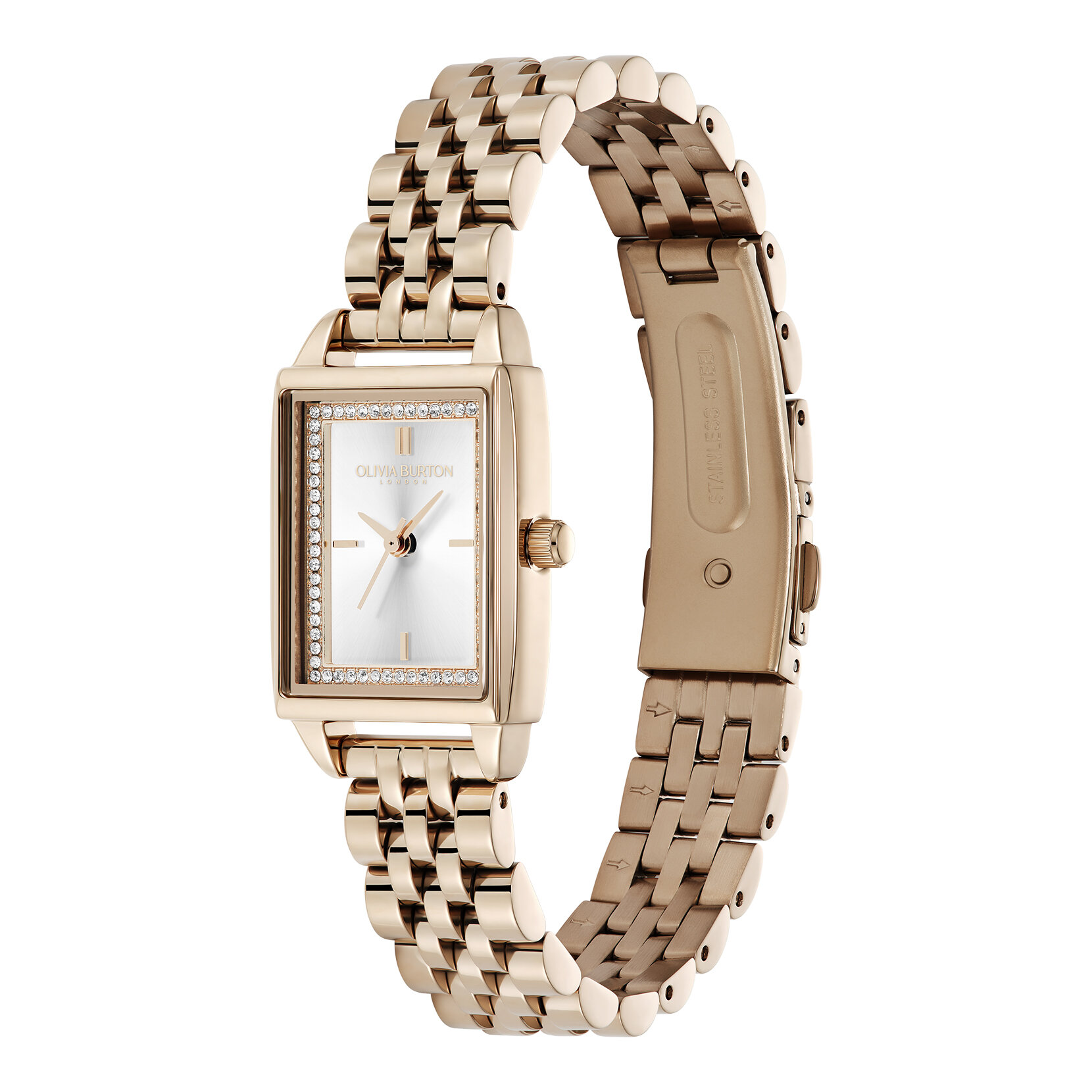 21mm Rectangle White & Carnation Gold Bracelet Watch
