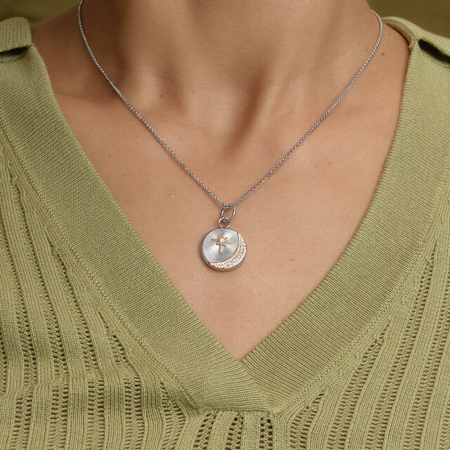 Collier Pendentif Celestial Star and Moon Argent