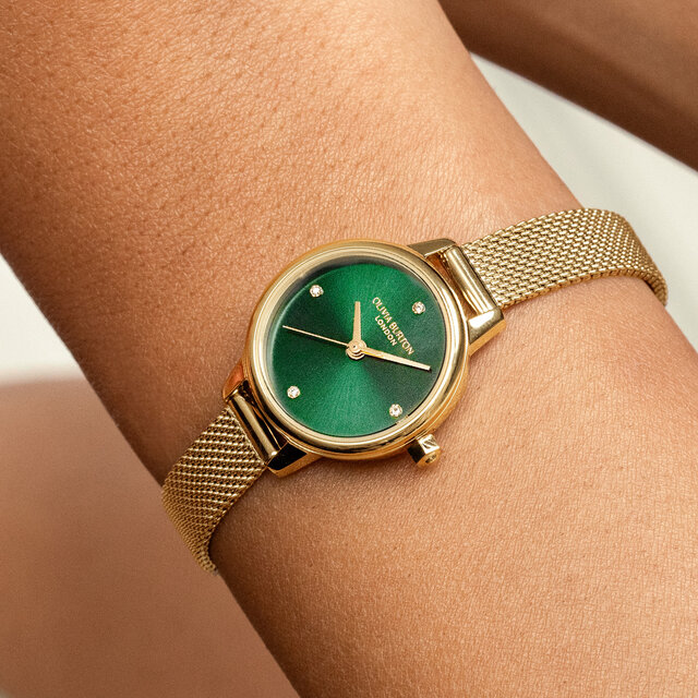 Montre Mini Vert Sapin & Bracelet Milanais Or 23mm