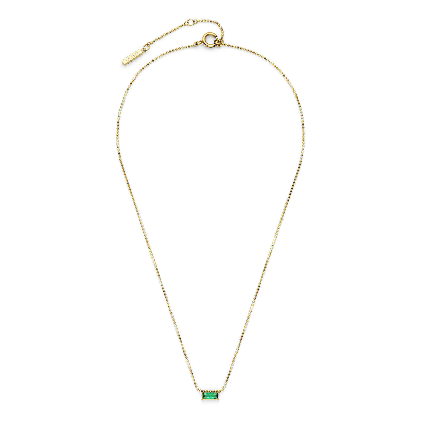 Green Baguette Crystal Gold Plated Necklace