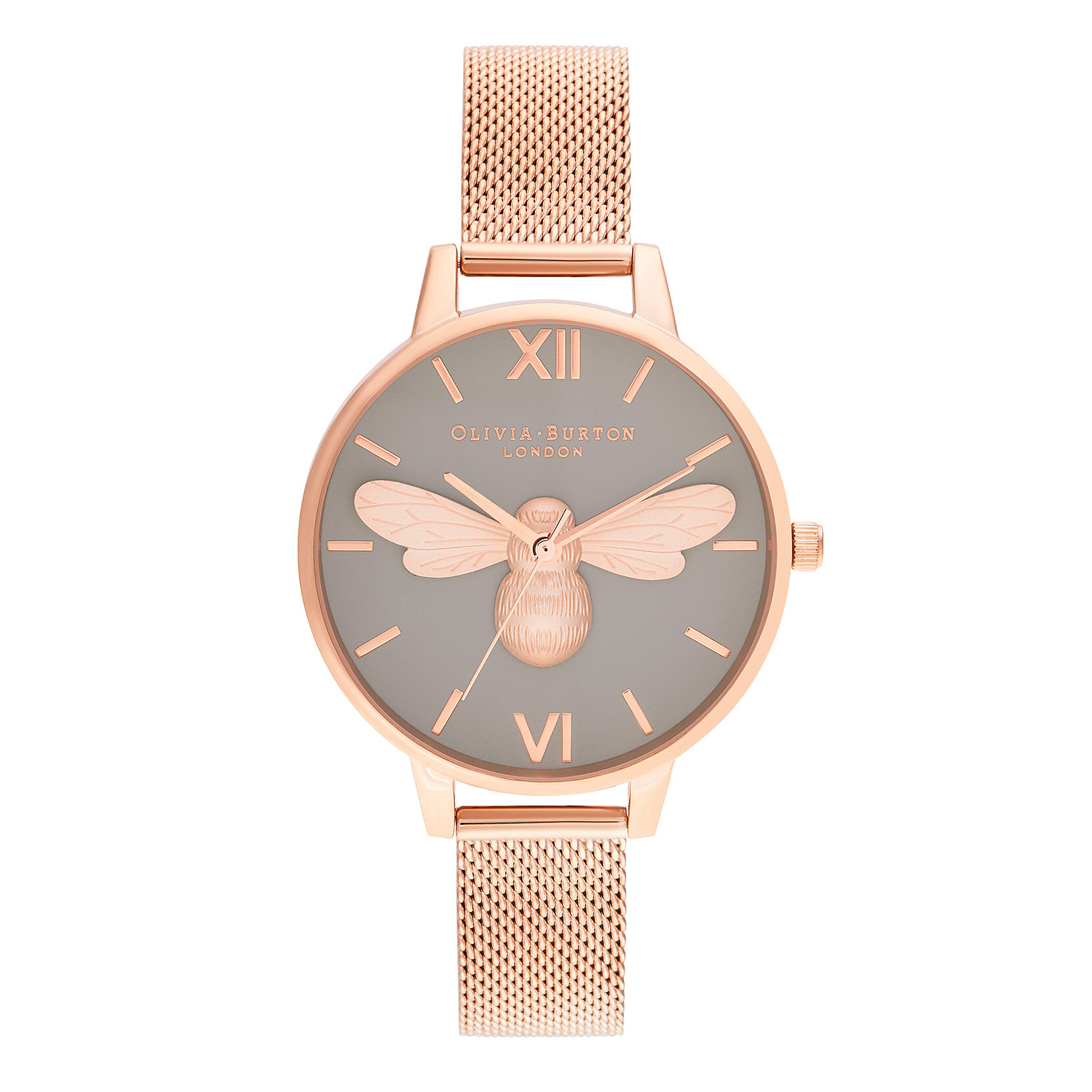 34mm Gray & Rose Gold Mesh Watch