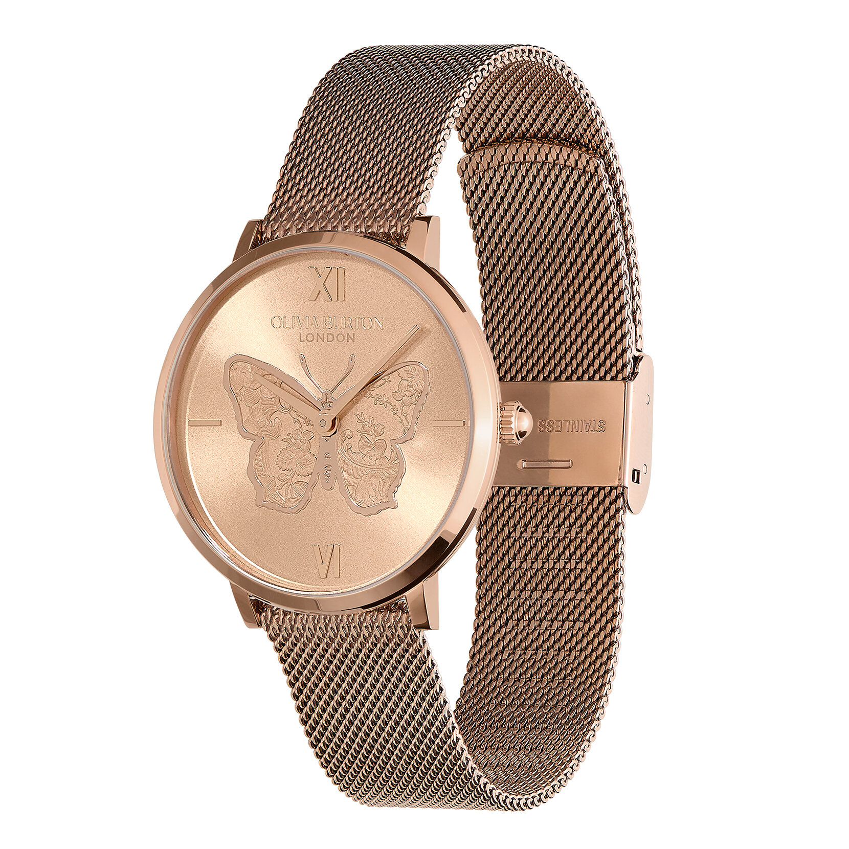 35mm Butterfly Ultra Slim Rose Gold Mesh Watch