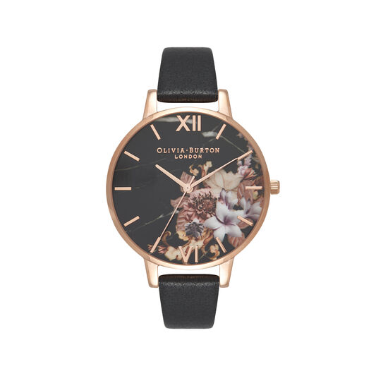 Marble Floral Black & Rose Gold Watch