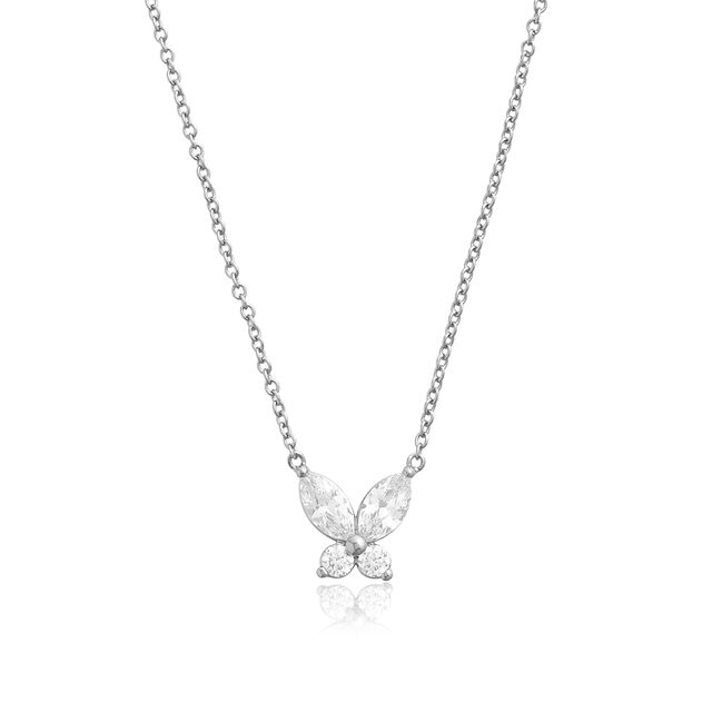 Sparkle Butterfly Marquise Butterfly Necklace Silver