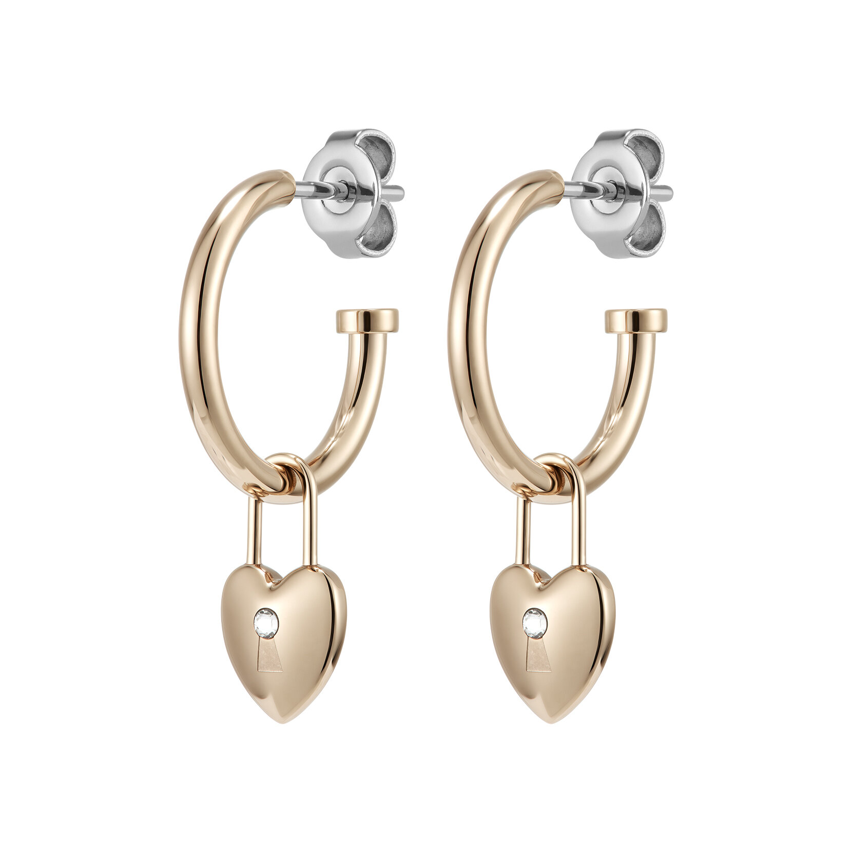 Locked Heart Rose Gold Plated Hoop Earrings