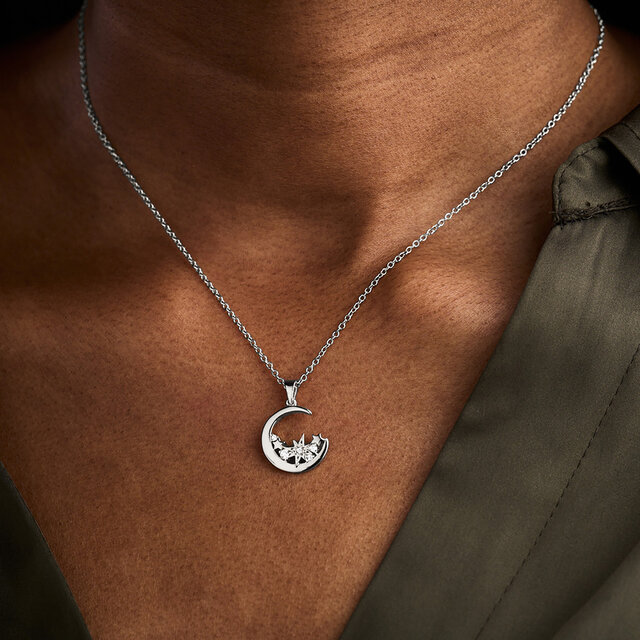 Collier de lune en grappe Celestial argent 