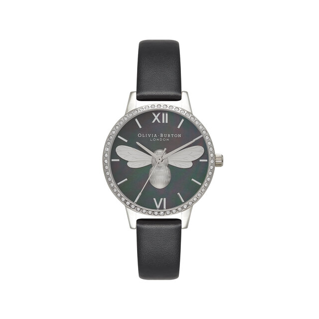 Montre Lucky Bee à cadran Midi scintillant, noir et argent